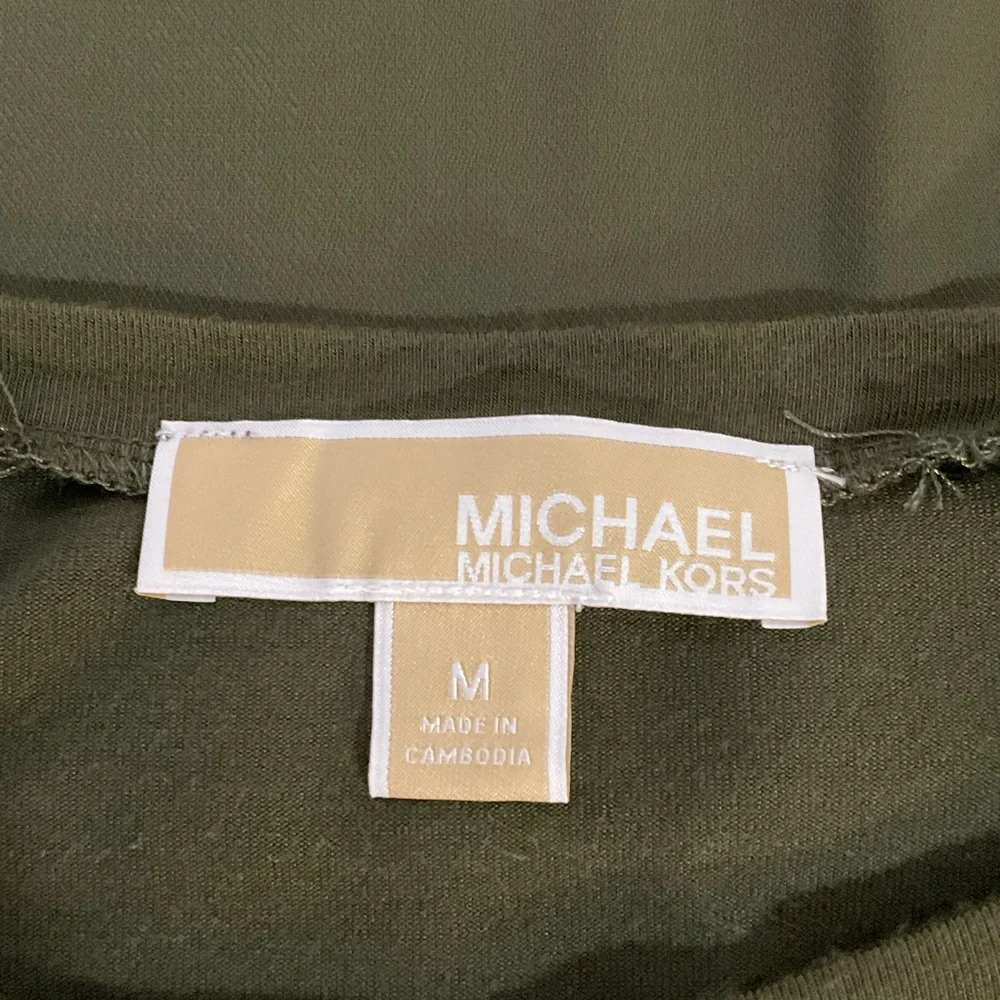 Michael Kors Army Green Sheer Layered Panels; Logo Emblem Tank Top; Size Medium